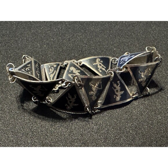 925 Siam Vintage Triangle Link Bracelet Push Clasp 6in - Picture 3 of 3